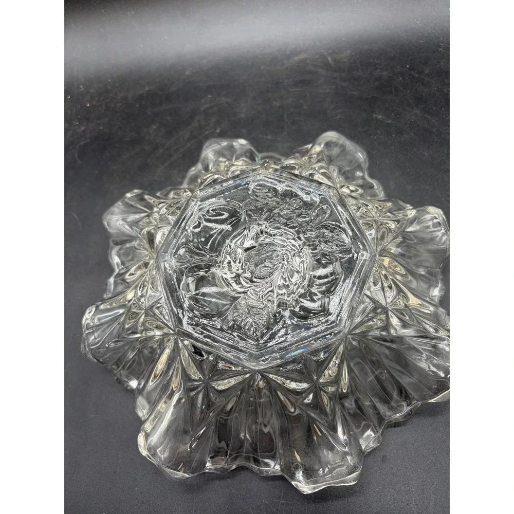 Vintage Clear Pressed Glass Ruffled Edge Candlestick Holder‎ Starburst Rose Base